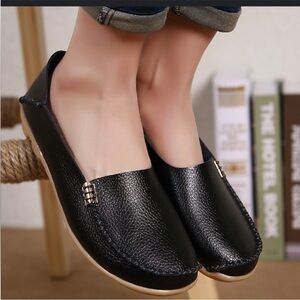 Black Leather Loafers for Women